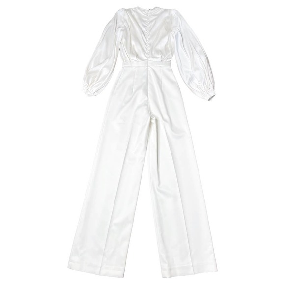 House OF CB London White Satin Plunge Neck Wide Leg Jumpsuit XS - Picture 3 of 4